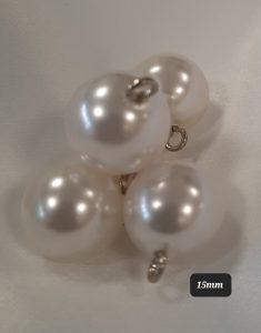 Polyester button pearl metal shank 15mm Ivory