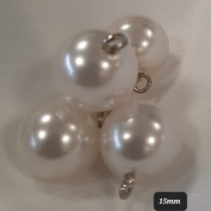 Polyester button pearl metal shank 15mm Ivory