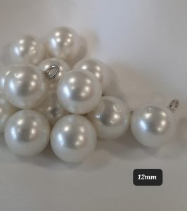 Polyester button pearl metal shank 12mm White