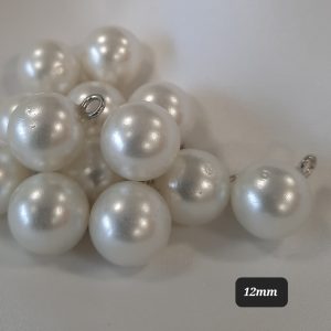 Polyester button pearl metal shank 12mm White