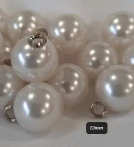 Polyester button pearl metal shank 12mm Ivory