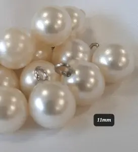 Polyester button pearl metal shank 11mm Ivory