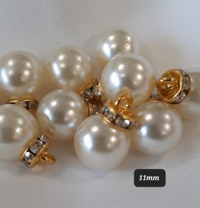 Polyester button pearl dimante shank 11mm Ivory