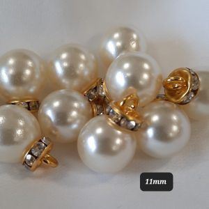 Polyester button pearl dimante shank 11mm Ivory