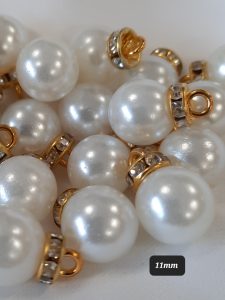 Polyester button pearl dimante shank 11mm White