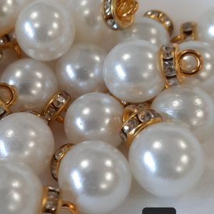Polyester button pearl dimante shank 11mm White