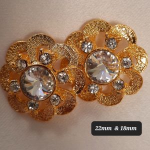 Diamante button gold flower petal design with stone inserts (Limited)