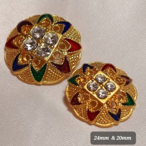 Diamante button , gold with coloured enamel and stone inserts (limited)