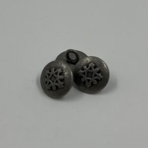 Shirt button, metal pewter effect with embossed design