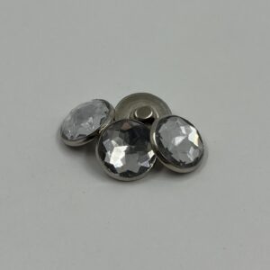 Shirt button, resin, metal effect disc with plastic diamante centre
