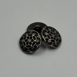 Coat button, metal, pewter effect with lattice design